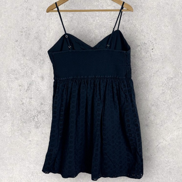J Crew Navy Blue Eyelet Knee Length Summer Dress Womens Size XL Flare Sweetheart - Picture 12 of 14